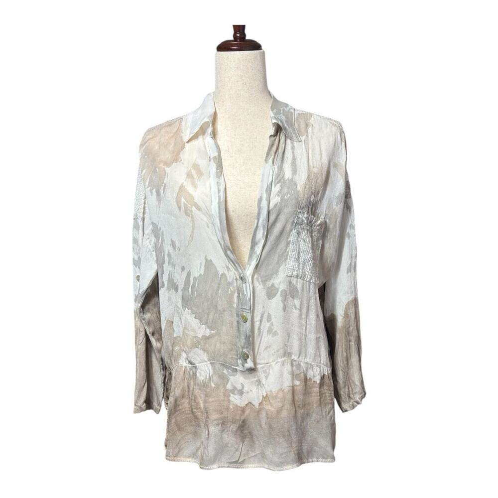 Scandal From Italy Silk Blend 3/4 Sleeve Button Down Tunic Size L JJ0689